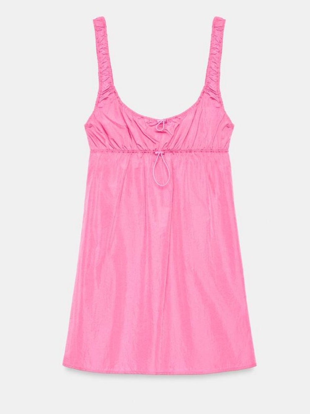 Zara Neon Pink Ruched Strap Mini Dress NWT